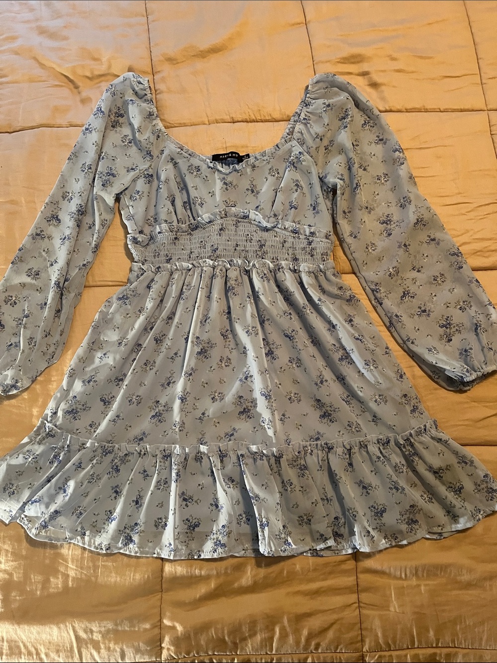 Pastel Blue Floral Smocked Waist Kids Dress